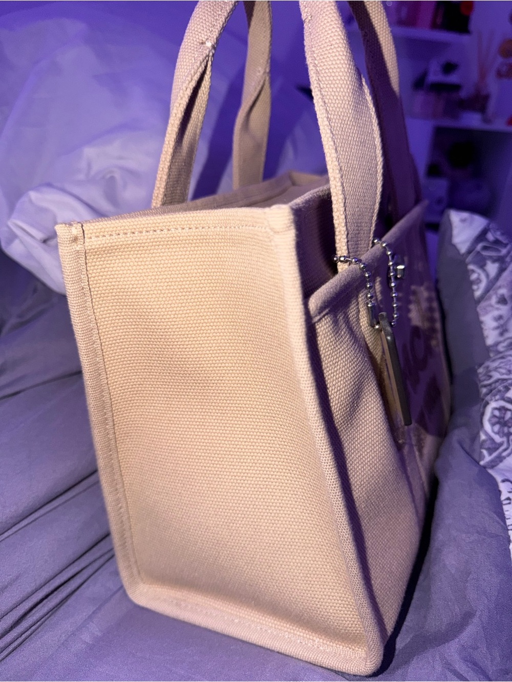 Coach Beige Canvas Tote with Removable Striped Strap - Picture 4 of 5